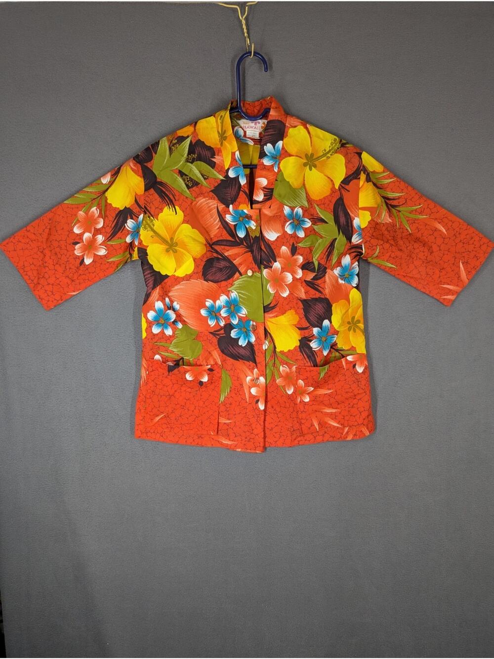Sears Hawaii Top Size 12 Orange Button Up Floral